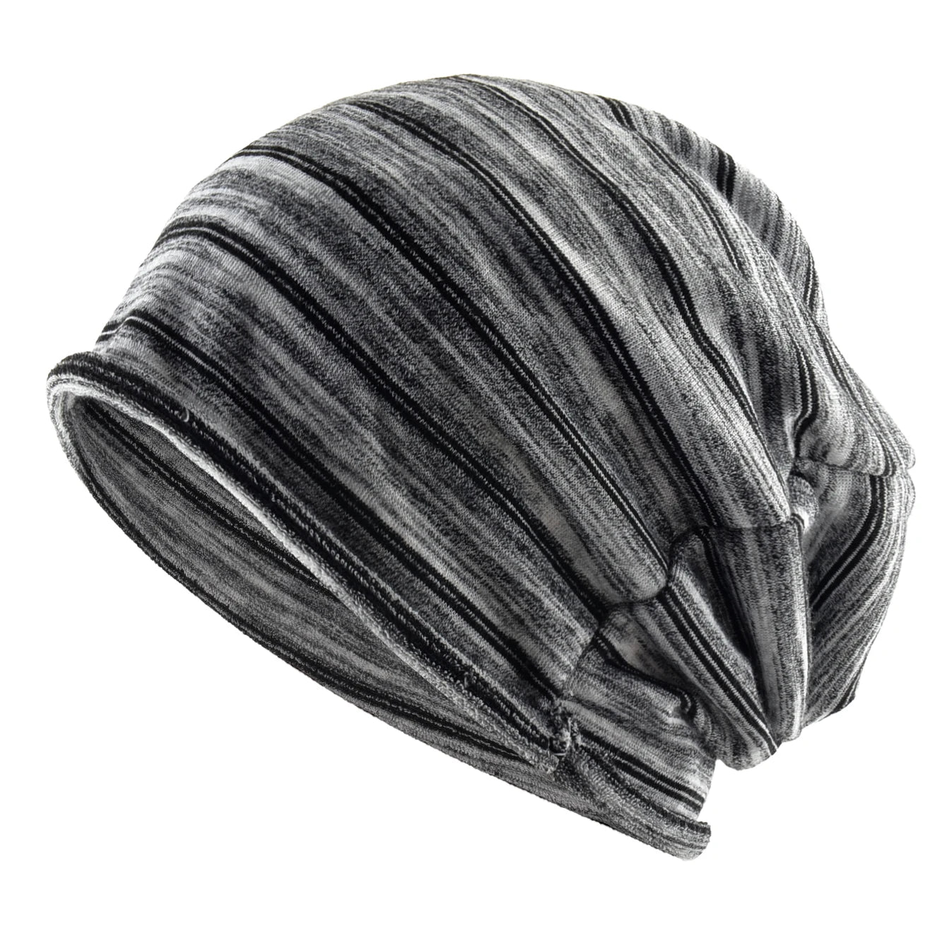 Striped Slouch Beanie Hat For Men Women Single Layer Knitted Highly Elastic Hats Chemo Bonnet Beanies For Large Head Size