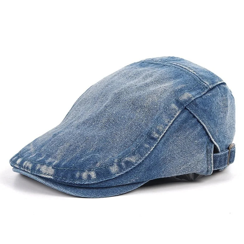 Four Seasons Retro Beret for Men and Women British Fashion Eight-Character Stitching Washed Denim Peaked Cap Forward Hat Trendy