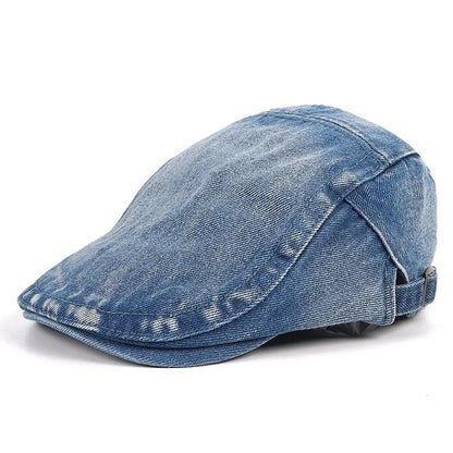 Four Seasons Retro Beret for Men and Women British Fashion Eight-Character Stitching Washed Denim Peaked Cap Forward Hat Trendy