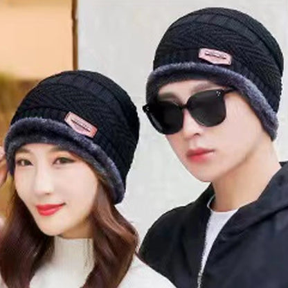 Unisex Winter Knit Beanie – Thick Fleece Neck Warmer, Windproof Warm Hat