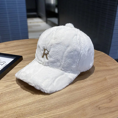 Autumn Winter Baseball Cap Hats For Women Faux Thickened Warm Plush Snapback Cap Metal Letter Fashion Accessories New