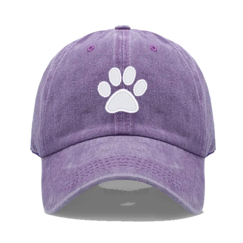 Dog Paw Embroidered Baseball Cap for Women Men Fashion Adjustable Washed Cotton Dad Hat Unisex Classic Golf Caps