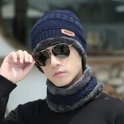 Unisex Winter Knitted Hat – Thick Warm Fleece Neck Beanie, Windproof Cap