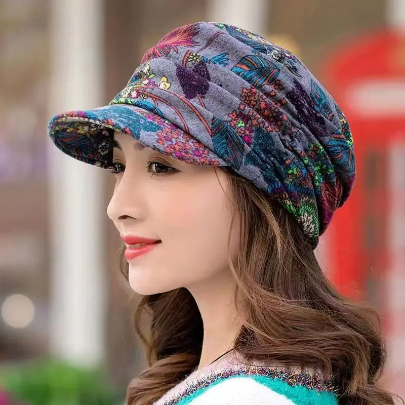 New Cool Women Warm Vintage Floral Caps Hat Female Autumn Winter Lady Baseball Cap Hat For Women Dropshipping