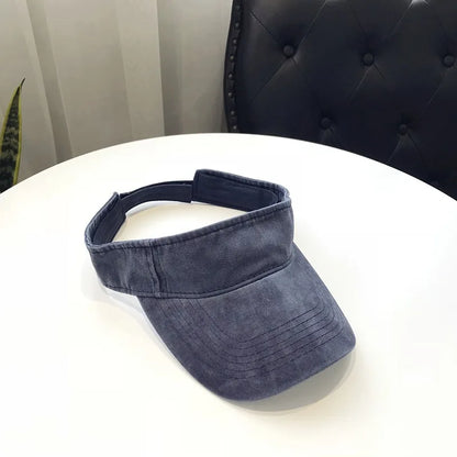 Summer Sun Hats Washed Cotton Empty Top Cap Women Men Sports Travel Beach Hat Solid Color Sunscreen Anti Uv Visor Golf Caps