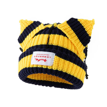 Autumn Winter Cute Ear Beanies Skullies Cap Fashion Women Men Warm Outdoor Unisex Knitted Hat Loverboy Y2K Personality Cold Hats