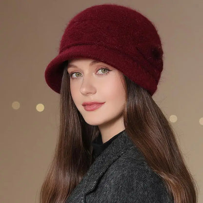 Hot Sale Women Winter Hat Keep Warm Mom Cap Outdoor Add Fur Lined Hats For Women Casual Fur Bucket Knitted Hat