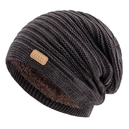 New Style Unisex Slouchy Winter Hats Men Women Striped Mix Warm Beanie Cap NIU Label Decor Plush Fur Lined Winter Knitted Hat