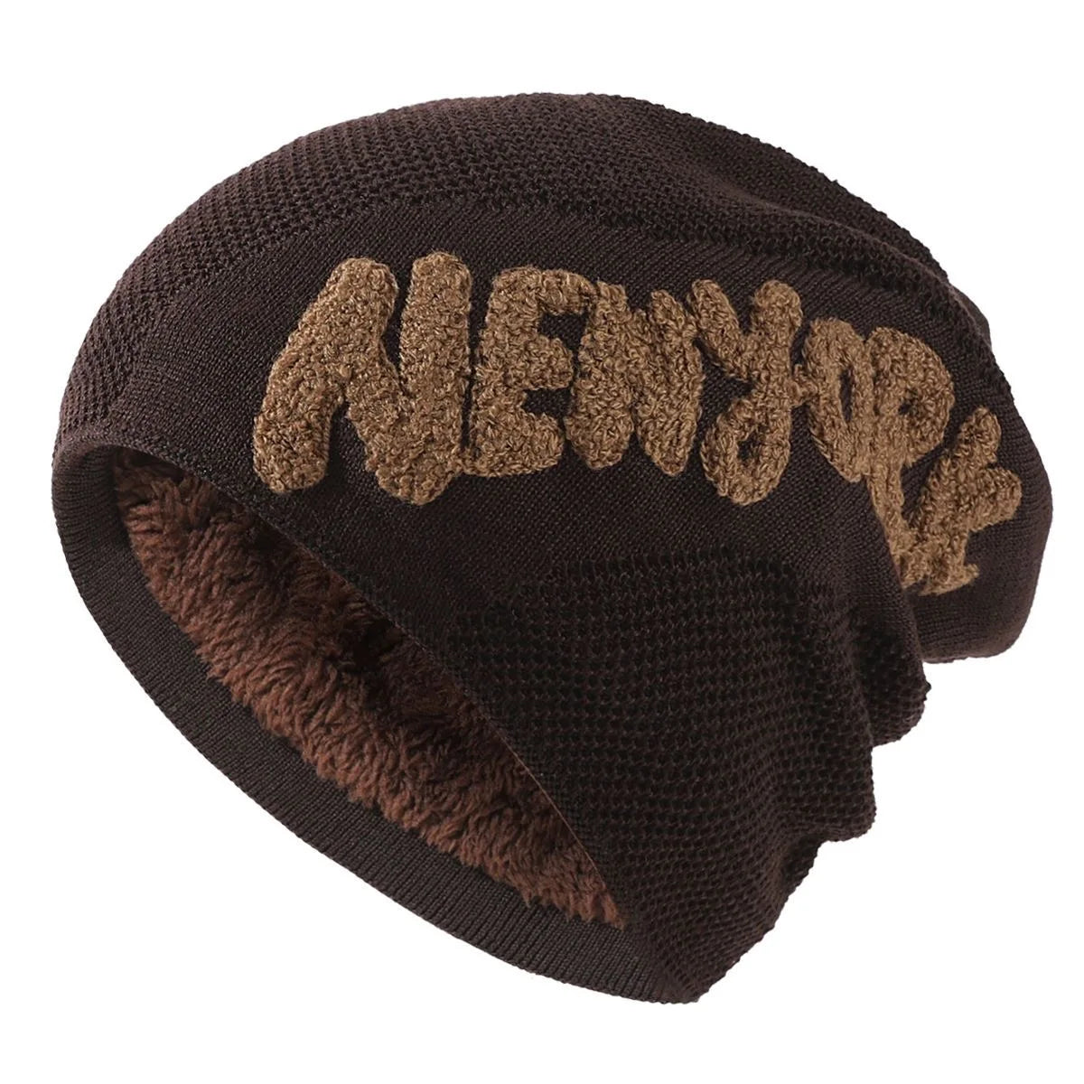 Unisex Warm Winter Hat Fashion NEW YORK Letter Knitted Hat Men & Women Add Fur Lined Thick Ski Beanie Cap