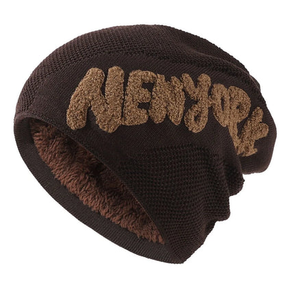 Unisex Warm Winter Hat Fashion NEW YORK Letter Knitted Hat Men & Women Add Fur Lined Thick Ski Beanie Cap