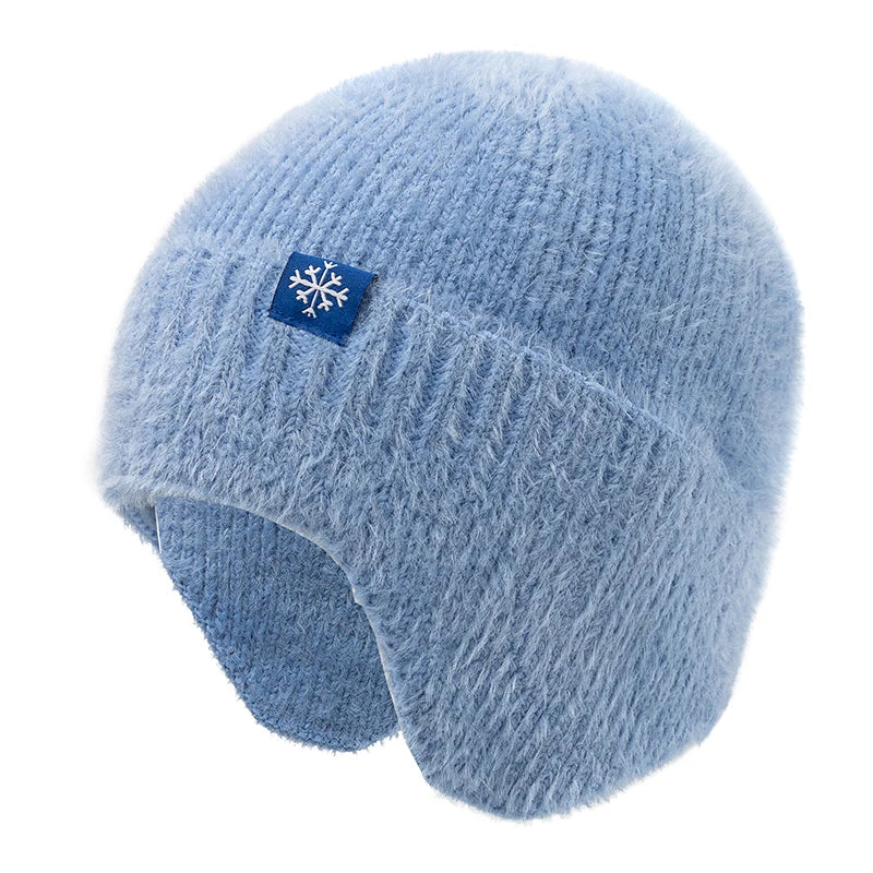 New Women Candy Colors Earflap Winter Hat Fashion Faux Fur Knitted Hat Kpop Style Soft Beanie Hats Female Streetwear Cap