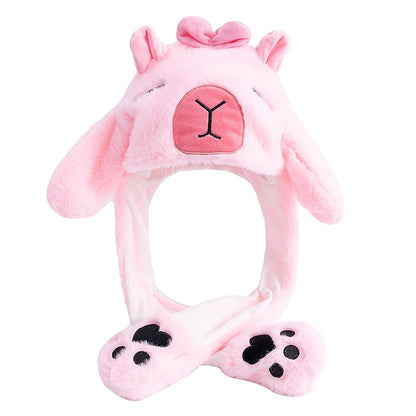 New Style Lovely Capybara Kapibala Ear Moving Up Cap Women Girls Cute Funny Hat Rabbits Ears Plush Winter Lovely Hat ﻿