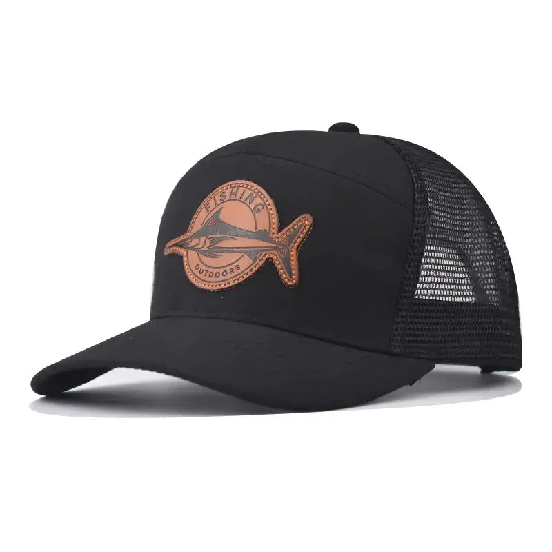 Hot Sale Unisex Seven-Panel Style Trucker Hat Adjustable Baseball Cap Shark Pattern Patch Fishing Hat