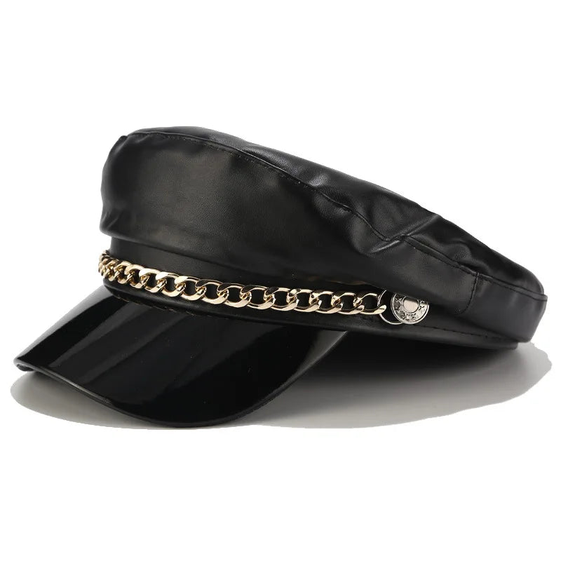 Trendy Beret Hat Women Casual Military Cap Flat Captain Trucker Caps Fashion Pu Leather Travel Cadet Painter Octagonal Hats