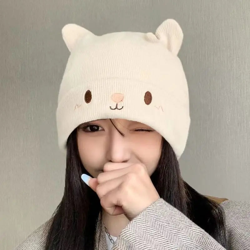 New Women Autumn Winter Cute Cap Hat Female Cartoon Bear Ears Lady Girl Kawaii Knitted Crochet Beanies Hat Cap For Women