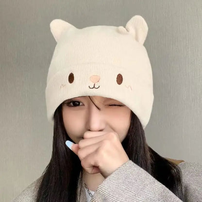 New Women Autumn Winter Cute Cap Hat Female Cartoon Bear Ears Lady Girl Kawaii Knitted Crochet Beanies Hat Cap For Women