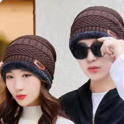 Unisex Winter Knitted Hat – Thick Warm Fleece Neck Beanie, Windproof Cap