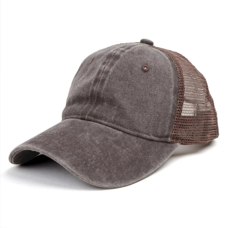 Unisex Washed Cotton Baseball Cap – Vintage Solid Color Adjustable Mesh Trucker Streetwear Summer Outdoor Hat
