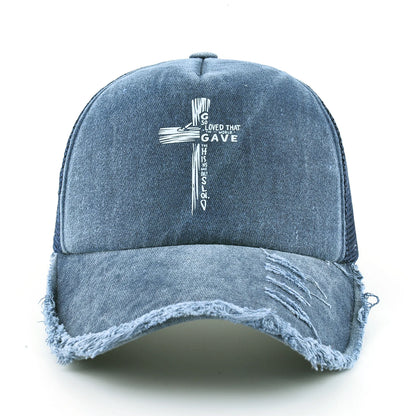 Washed Denim Pink Baseball Cap Women Printing Cross Sun Visor Cap Men Snapback Hip Hop Trucker Cap Breathable Mesh Hat