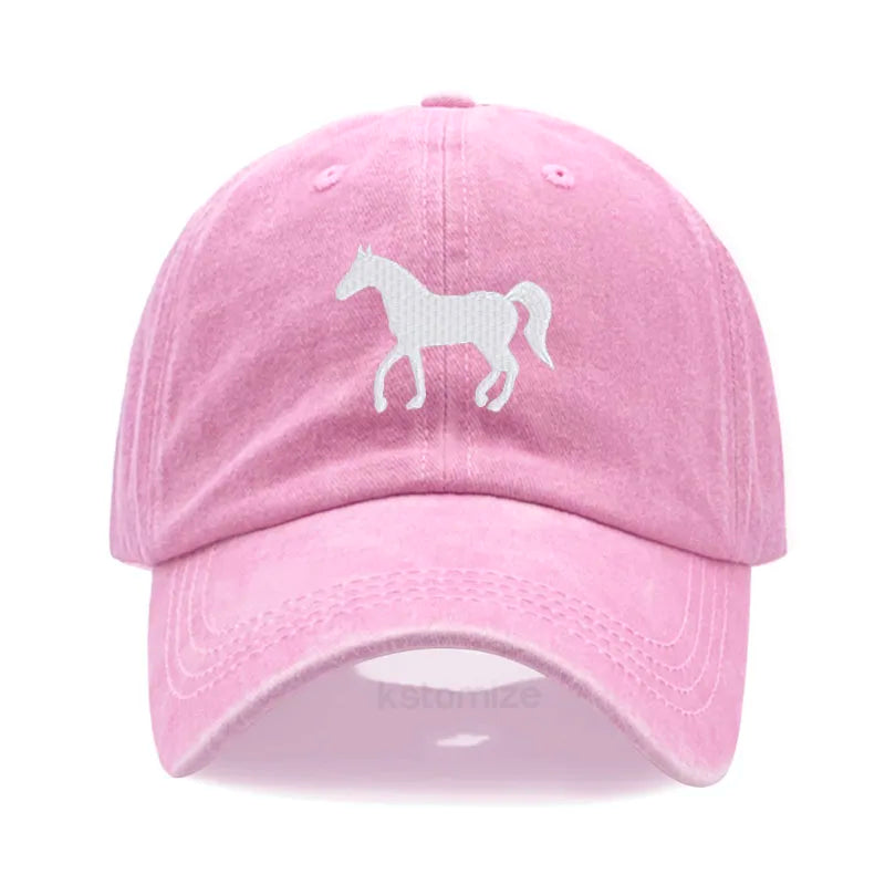 Horse Embroidered Baseball Cap for Women Men Fashion Adjustable Washed Cotton Dad Hat Unisex Classic Golf Caps