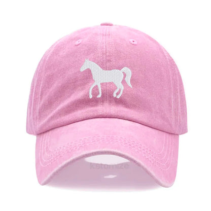 Horse Embroidered Baseball Cap for Women Men Fashion Adjustable Washed Cotton Dad Hat Unisex Classic Golf Caps