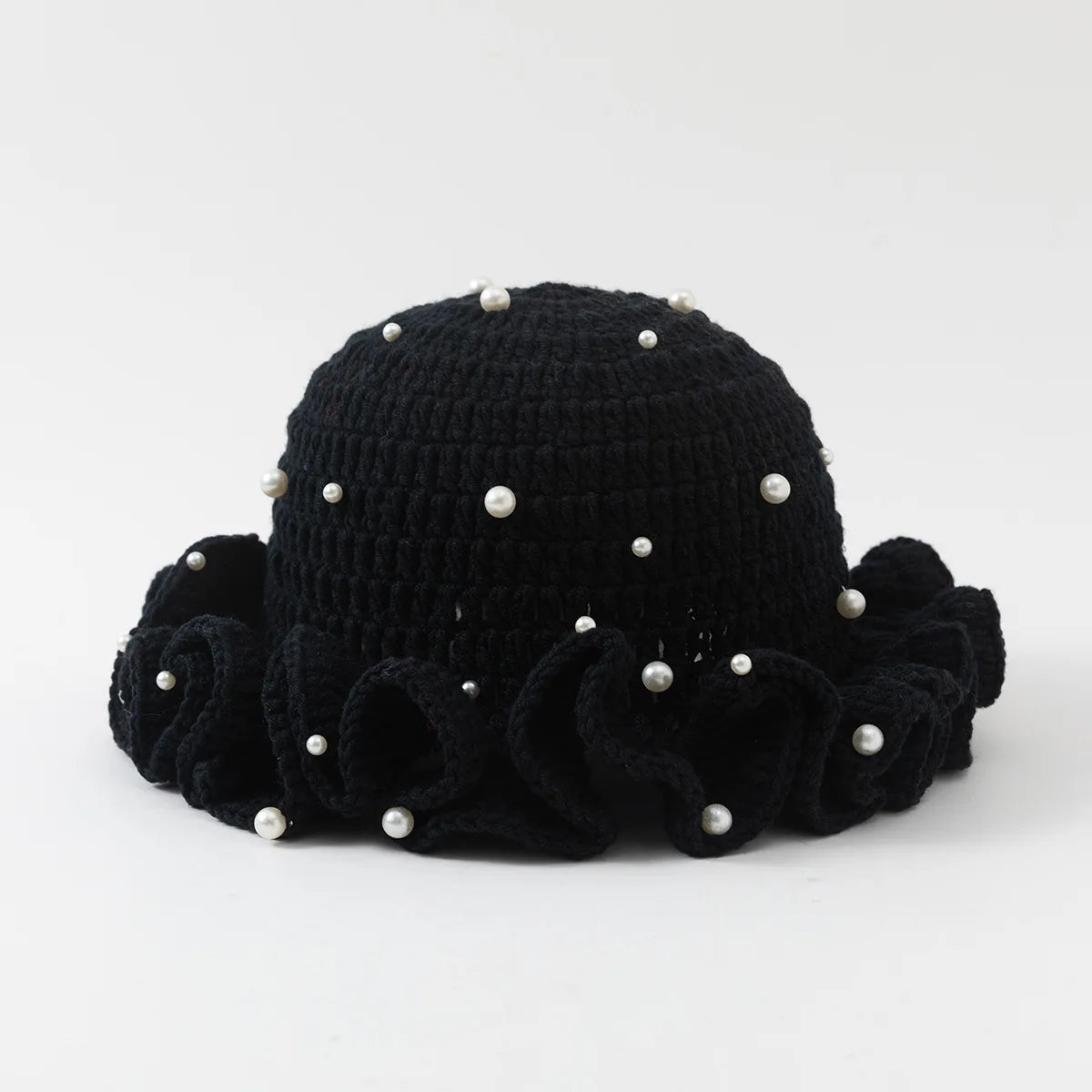 Fashion Handmade Crochet Bucket Hat for Woman Teen Outdoor Commute Fisherman Beanie Ruffled Brim Winter Windproof Carnival Cap