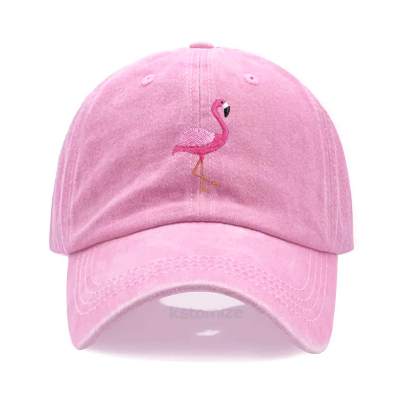Animal Embroidery Flamingo Baseball Caps for Men Women Retro Soft Washed Cotton Dad Hat Snapback Cap Wholesale Dropshipping