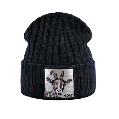 Unisex Black Beanie Hat With Animals Embroidery Patch Knitted Skull Cap For Men Women For Autumn Winter Streetwear Bonnet Hats