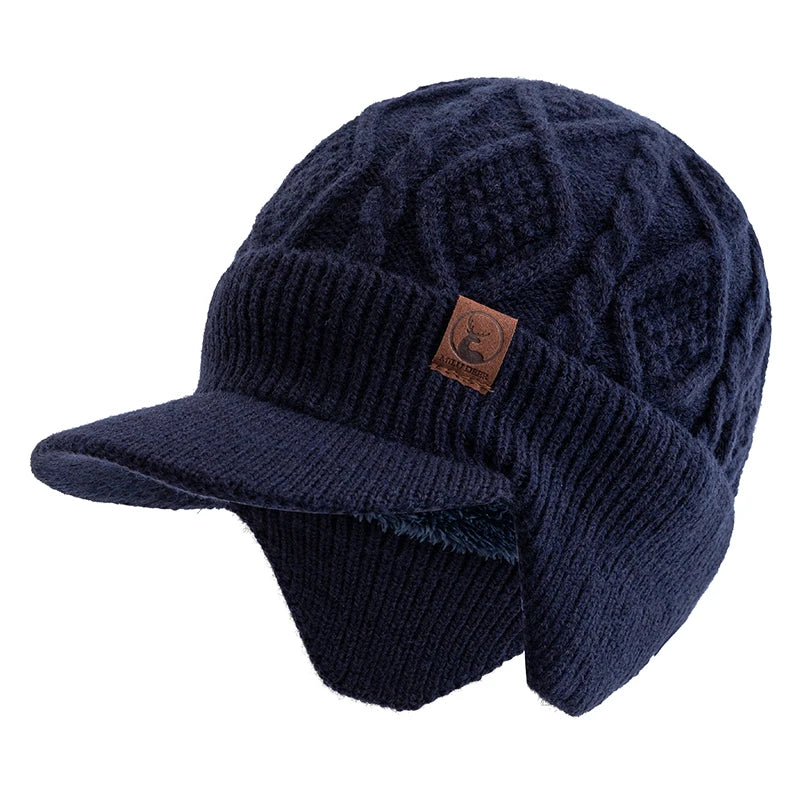 New Unisex Winter Hat Plush Fur Lined Warm Earflap Cap Stylish Soft Beanie Hat  Outdoor Thick Ski Sports Knitted Hat