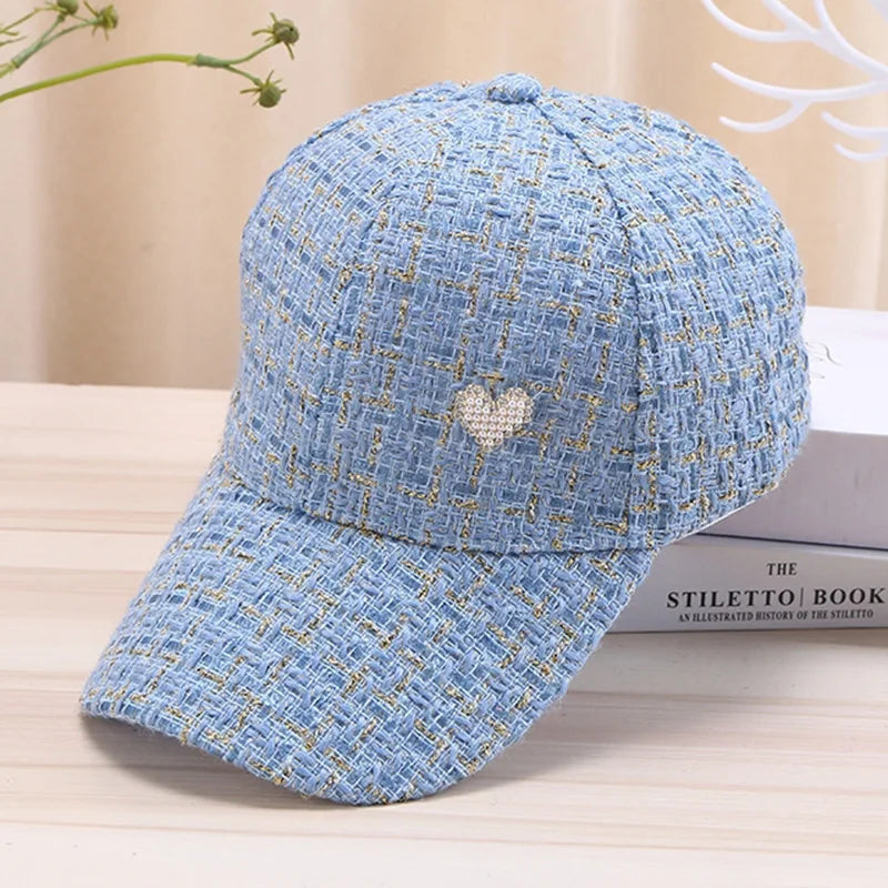 Stylish Women's Baseball Cap with Golden Thread Checkered Design - Breathable, Sun-Protective & Adjustable Fit for Outdoor Sport