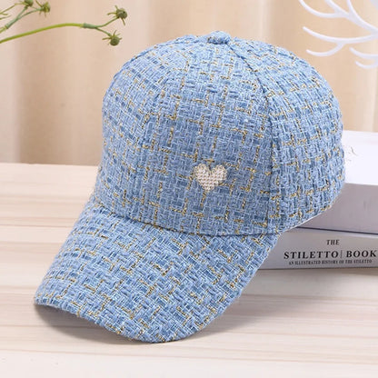 Stylish Women's Baseball Cap with Golden Thread Checkered Design - Breathable, Sun-Protective & Adjustable Fit for Outdoor Sport