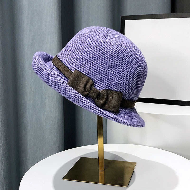 Bow Curling Hat Female Summer Sunshade Fisherman Hat Japanese Travel Breathable Sun Bucket Hat Grace Wedding Party Hat For Women