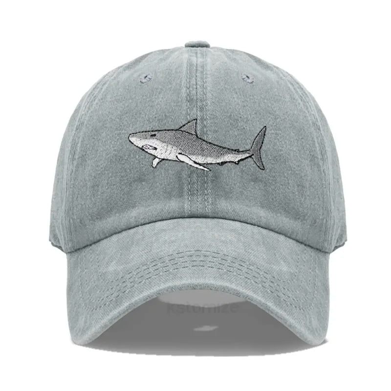 Animal Shark Embroidered Baseball Cap for Women Men Fashion Adjustable Washed Cotton Dad Hat Unisex Classic Golf Caps
