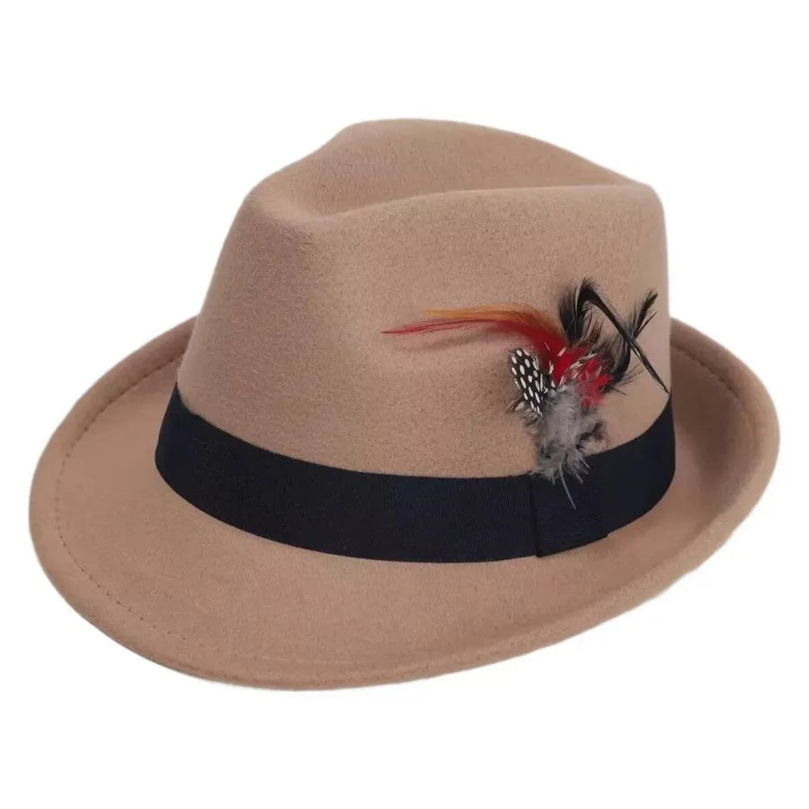 European and American Style Woolen   Women's Autumn and Winter Fashion Feather Show Hats Men's Jazz Hats