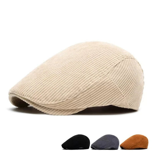 New Men's Casual Versatile Forward Hat Corduroy Breathable Literary Retro All-Season Beret