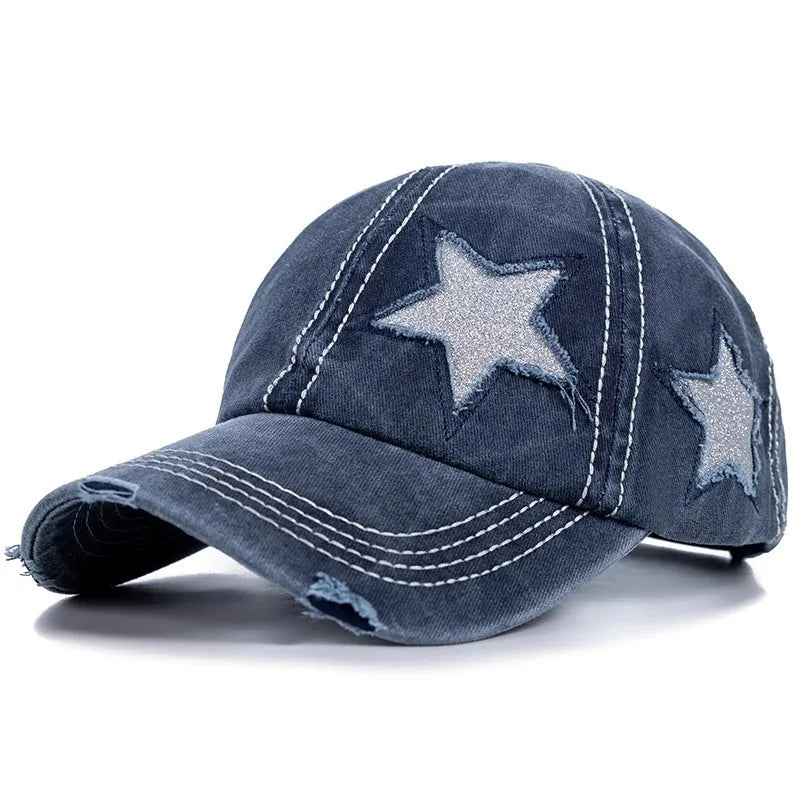 Adjustable Women's Baseball Cap with Ponytail Hole, Distressed Trucker Hat  Embroidered Baseball Cap