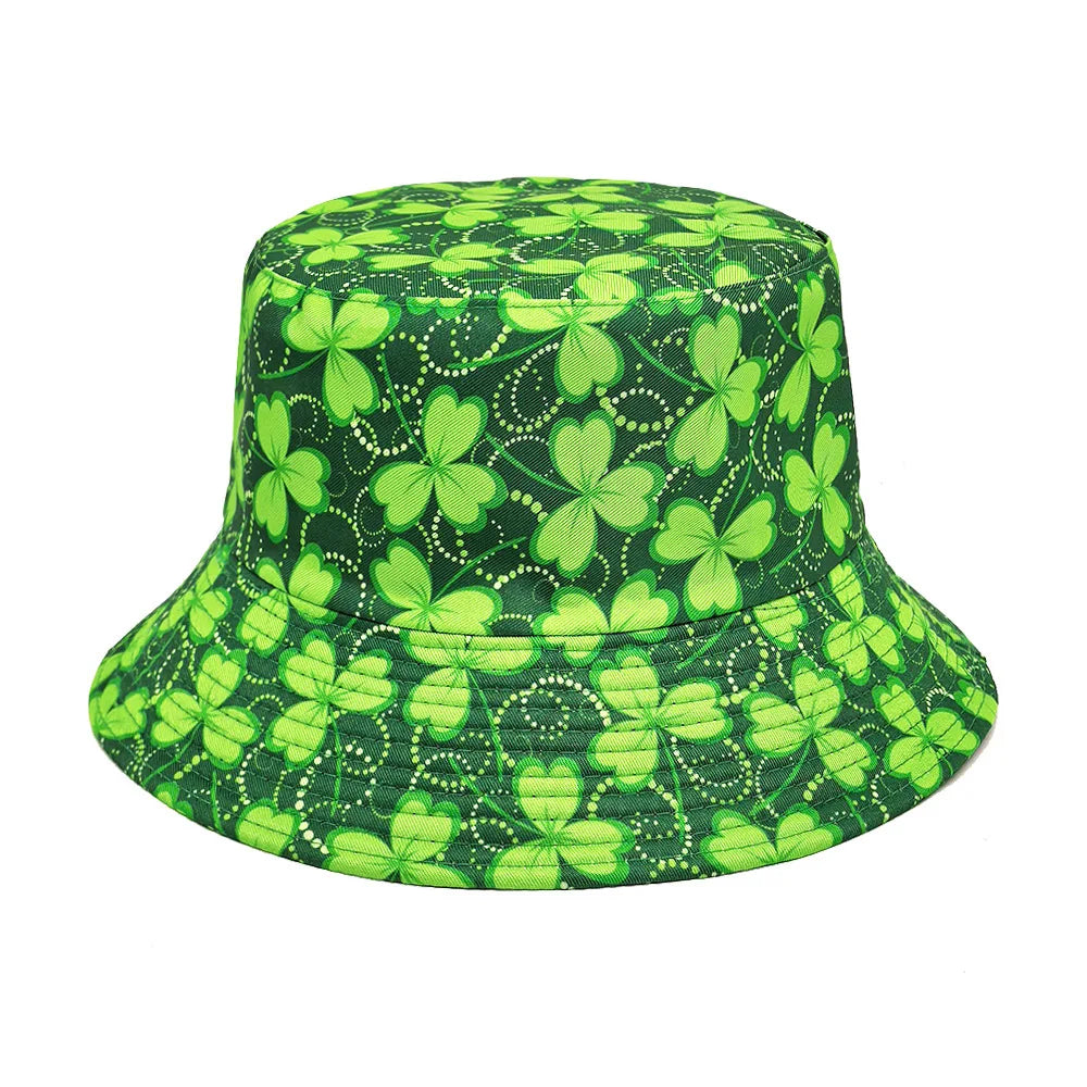 2025 St Patrick's Day Bucket Hat for Women Men Tropical Print Revisible Summer Double Side Sun Hat Green Leaf Panama Beach Cap