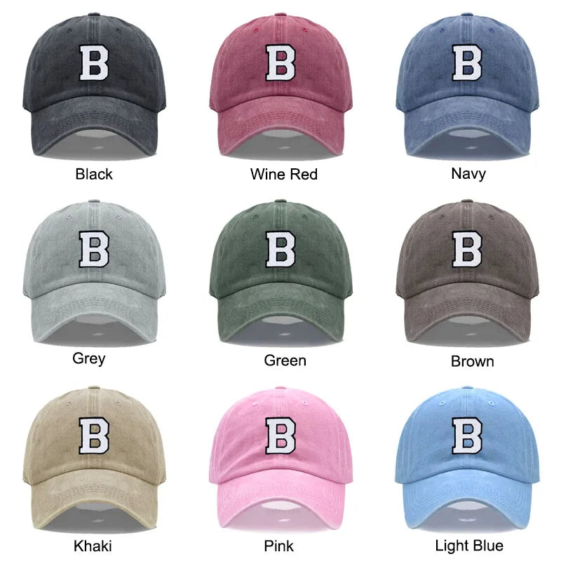 Initial Letter A-Z Embroidery Baseball Cap For Men Womne High Quality Washed Cotton Dad Hats Team Sport Visors Snapback Caps