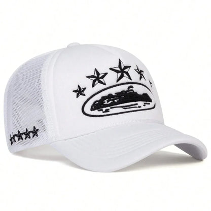 Fashionable Embroidered Baseball Hat Five Star Color blocked Mesh Breathable Summer Duck Tongue Hat Versatile Sunshade Truck Hat