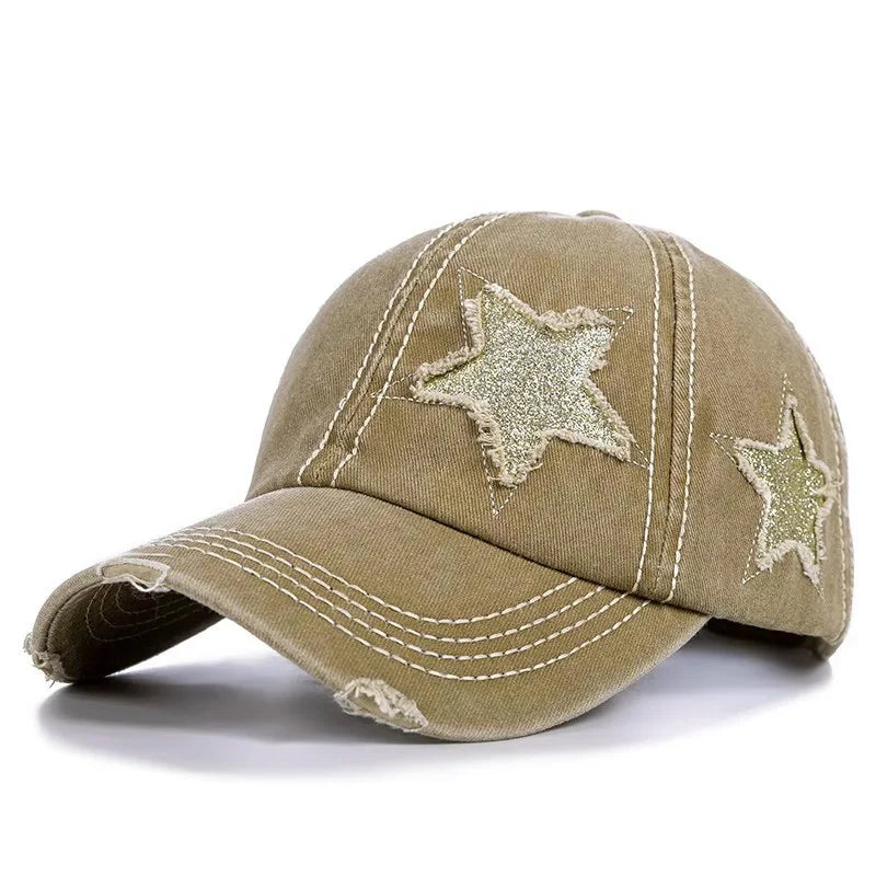 Adjustable Women's Baseball Cap with Ponytail Hole, Distressed Trucker Hat  Embroidered Baseball Cap