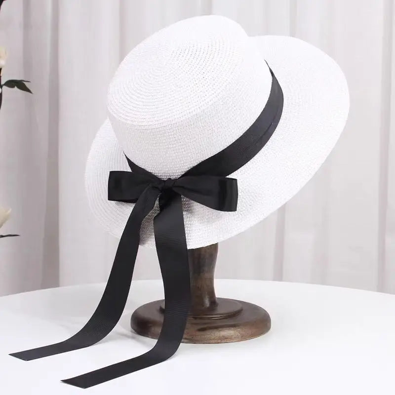 Spring Summer Classics Straw Hat Female Flat Top Bucket Hats Chapeu Sweet Bow Sombrero Mujer Fedora Sun Cap Panama Bob