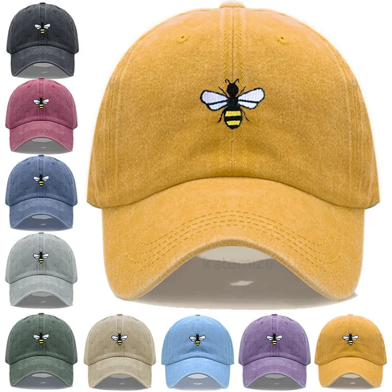 Washed Cotton Honeybee Embroidery Baseball Caps for Men Women Dad Hat Adjustable Snapback Cap Wholesale Dropshipping
