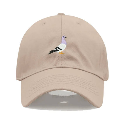 Pigeon Embroidery Baseball Cap for Women Men Fashion Adjustable Soft Washed Cotton Dad Hat Unisex Classic Golf Caps