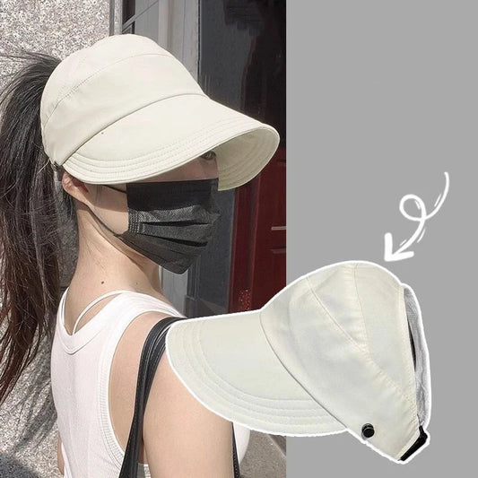 Women's Summer Quick Dry Visor Hat Breathable Outdoor Sunscreen Cap with Mask Hook