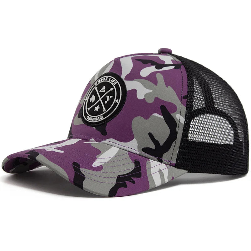Unisex Mesh Snapback Cap – “ENJOY LIFE” Letter Patch Breathable Trucker Hat