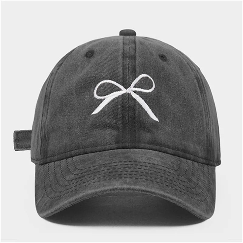 New Women Cotton Cute Washed Baseball Cap Four Season Female Lady Fashion Outdoor Casual Retro Bowknot Cap Hat for Women