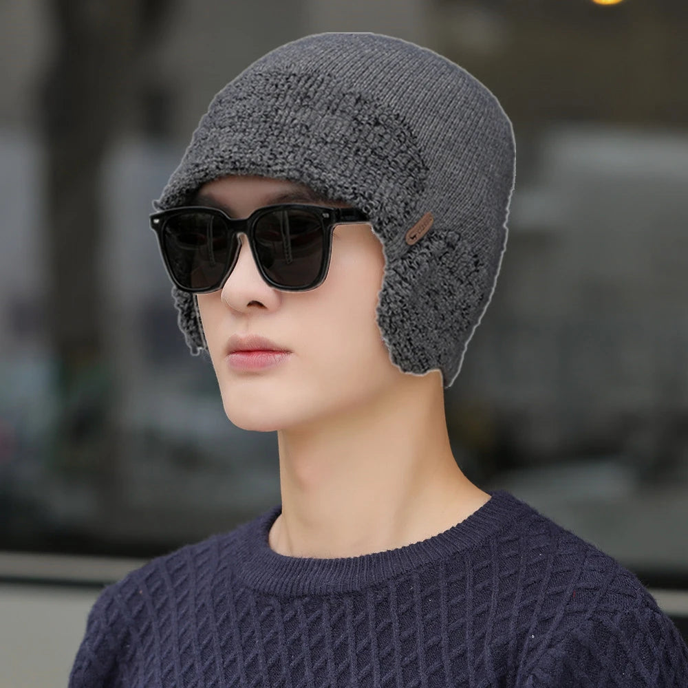New Unisex Winter Knitted Hat With Ear Protection Fashion Beanie Hats For Men Women Outdoor Earflap Hat Classic Keep Warm Cap