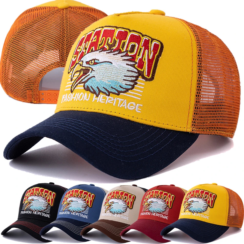 Hot Sale Unisex Fashion Eagle Head Mesh Trucker Hat Breathable Summer Baseball Cap Man Women Streetwear Snapback Hat