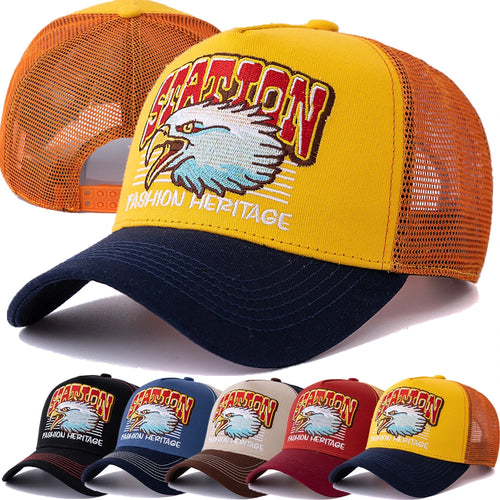 Hot Sale Unisex Fashion Eagle Head Mesh Trucker Hat Breathable Summer Baseball Cap Man Women Streetwear Snapback Hat