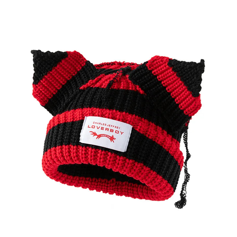 Autumn Winter Cute Ear Beanies Skullies Cap Fashion Women Men Warm Outdoor Unisex Knitted Hat Loverboy Y2K Personality Cold Hats